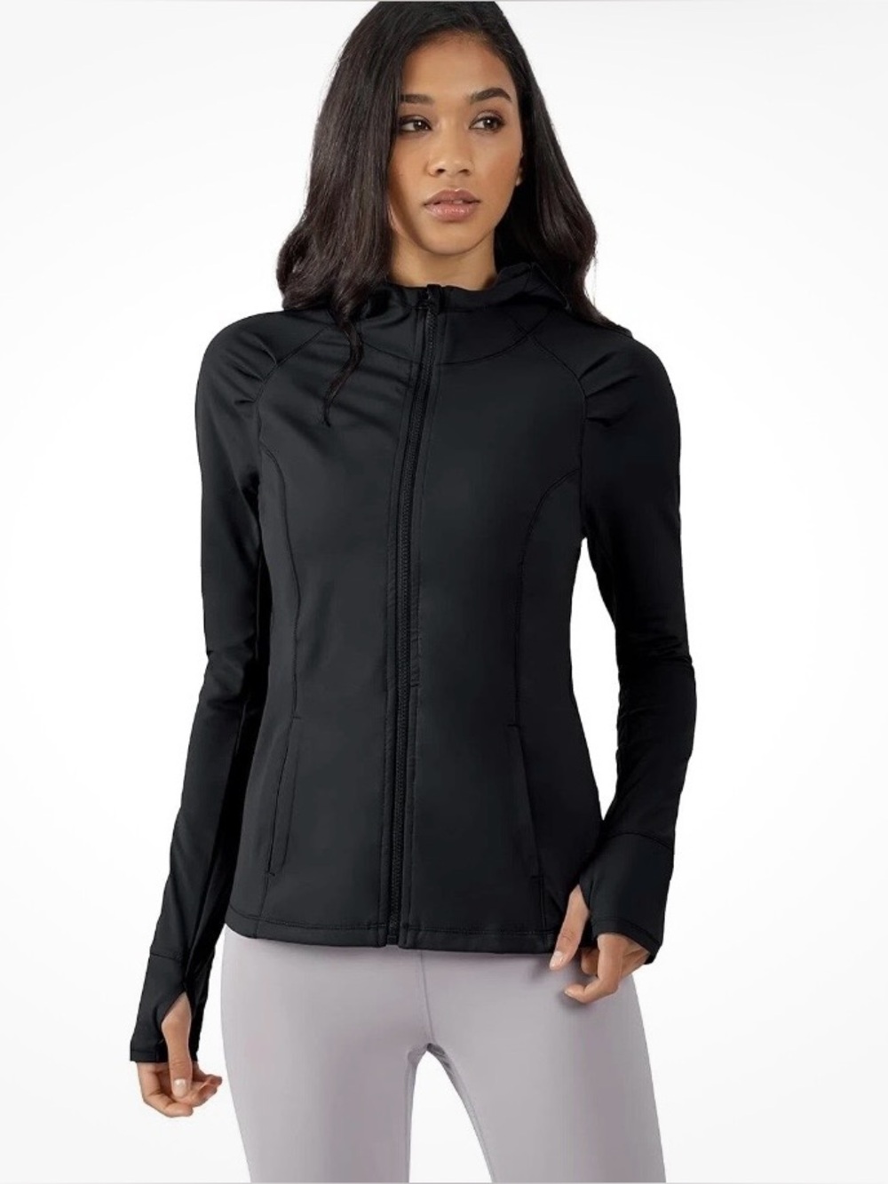 Yogalicious black activewear jacket Size M Gym Workout Running Stretch Hooded